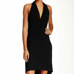 V-neck Sleeveless Dress Black Modal Hi-Low Stretch